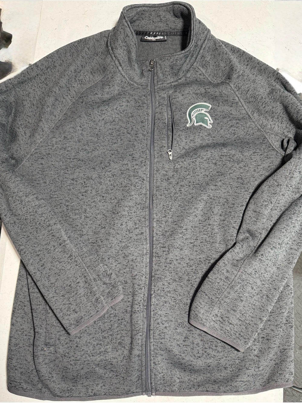 Gray Full-Zip Lightweight Jacket with Green Spartan Logo